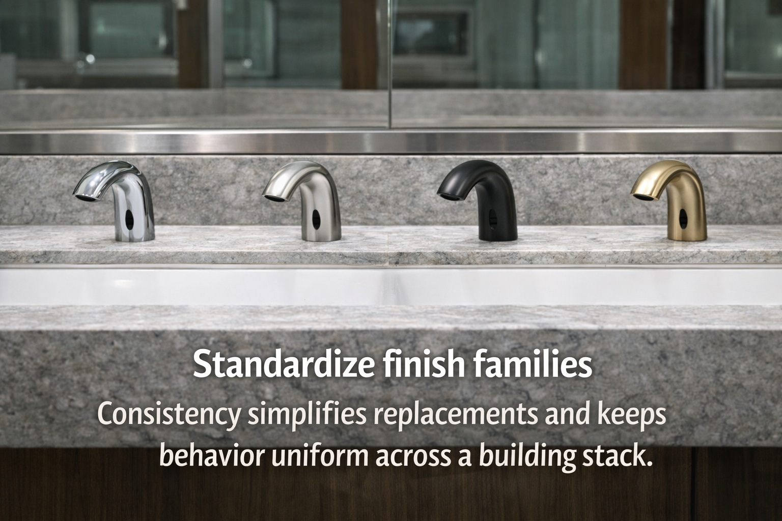 Touchless faucet finish planning grid for standardizing SKUs and reducing maintenance drift across floors in Gulf projects